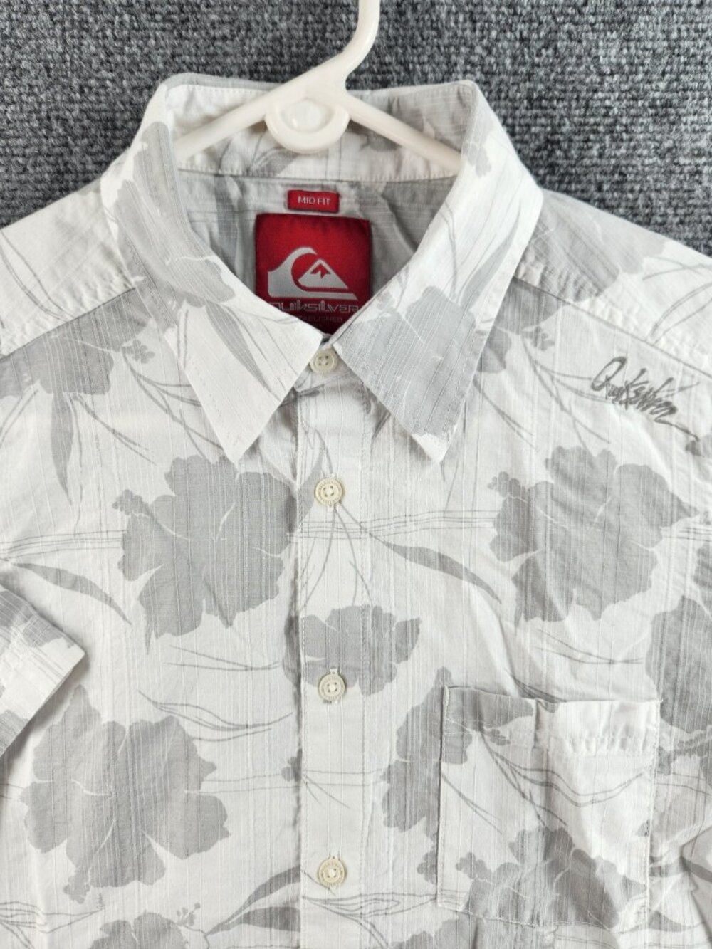Quiksilver Quicksilver Button Up Shirt Men Small Mid Fit Gray White Floral Surf